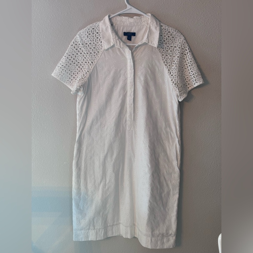 J. Crew White Eyelet Short Sleeve Cotton ShirtDress. Womens Sz 6. With pockets